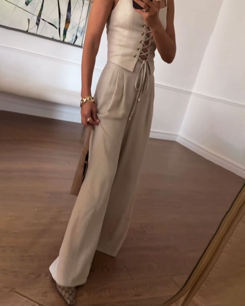 String Top & Pants Two-Piece Set