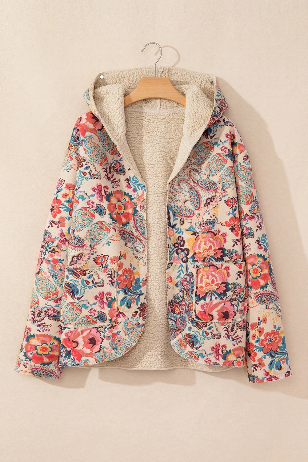 WW | Vintage Paisley Blumenbedruckte Sherpa Futter Kapuzenjacke