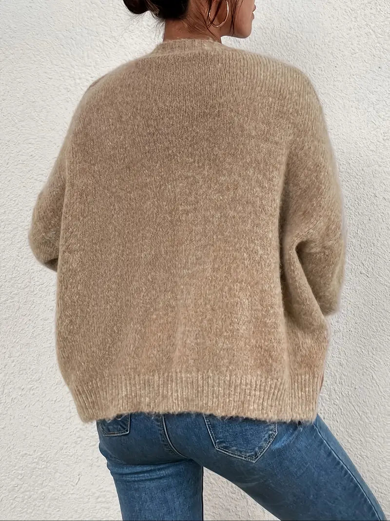 WW | Women's Knitted Cardigan with V-Neck – Soft Oversized Pullover with Button Placket