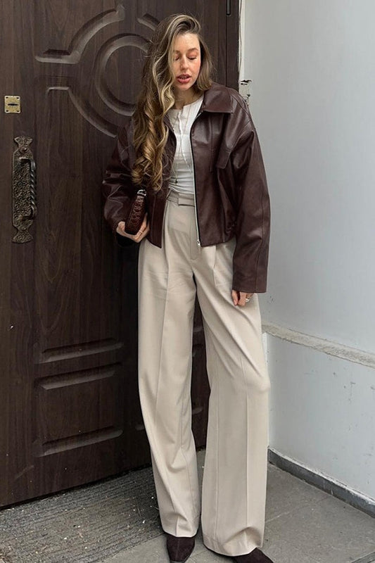 WW | Braune PU-Lederjacke