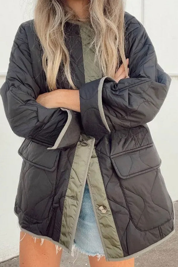 WW | Lockere Baumwolljacke Farbblock Tasche Legere Jacke