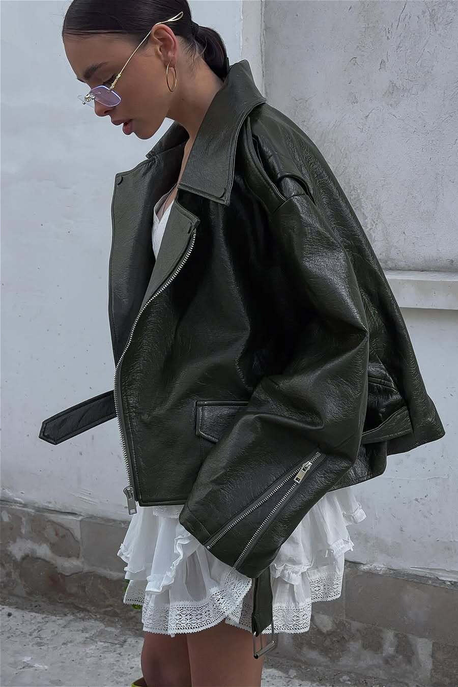WW | Up Green Leather Motorcycle Jacket