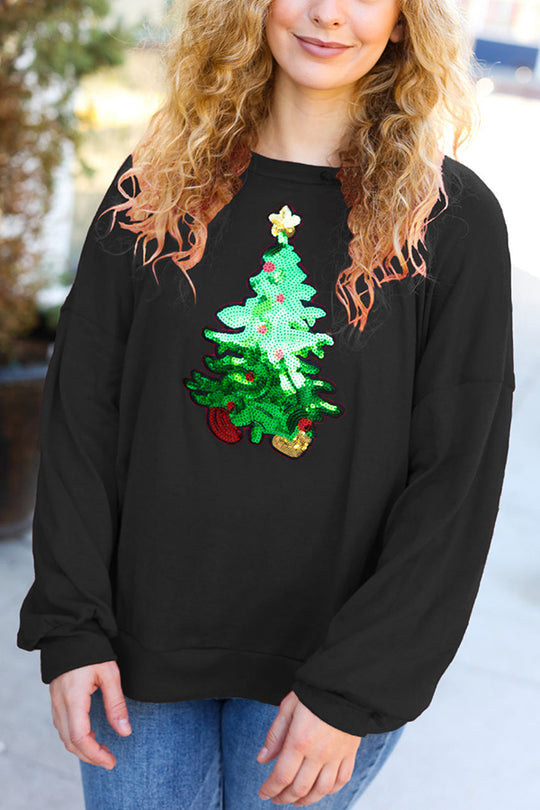 WW | Weihnachtsbaum Feiertag Pailletten Freizeit Locker Sweatshirt