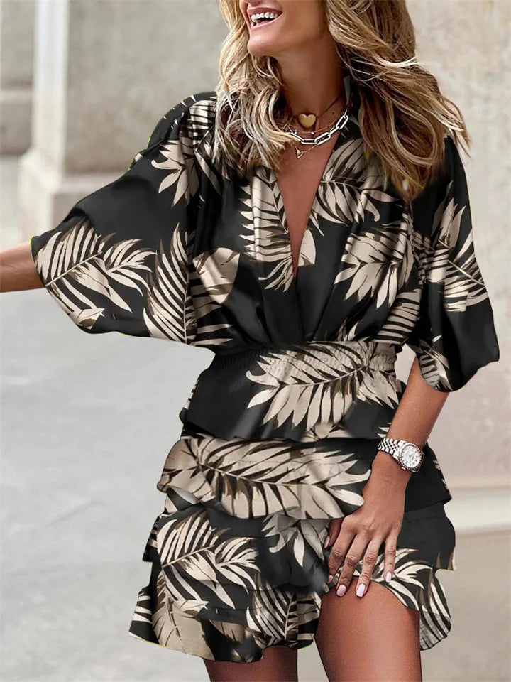 Sofia - Printed Dress with Flounce Skirt