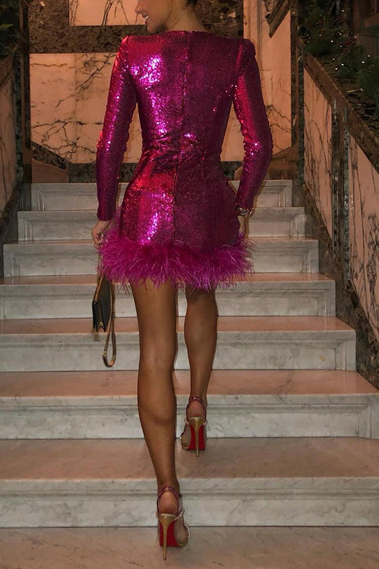 WW | Tanze Durch Die Nacht Pailletten Feder Party Kleid