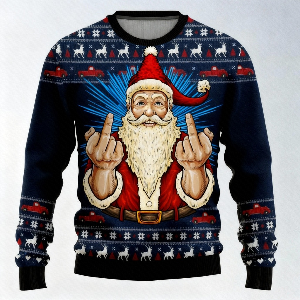 WW | Loud, Proud & Unmissable: Crazy Santa Print Ugly Christmas Sweater