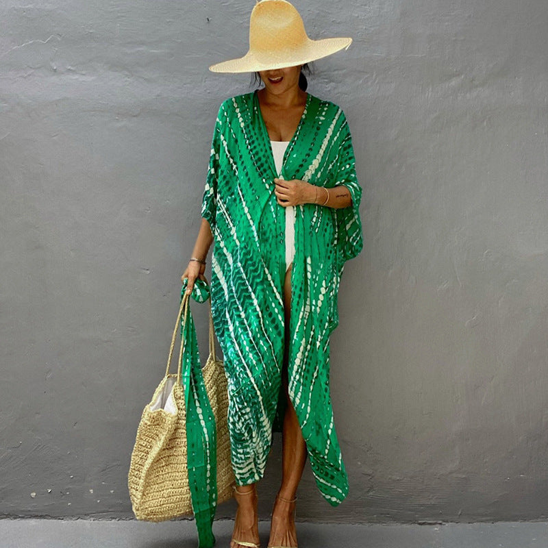 WW | Beach Dress Kimono Style Loose Fit Breathable Front Button Closure