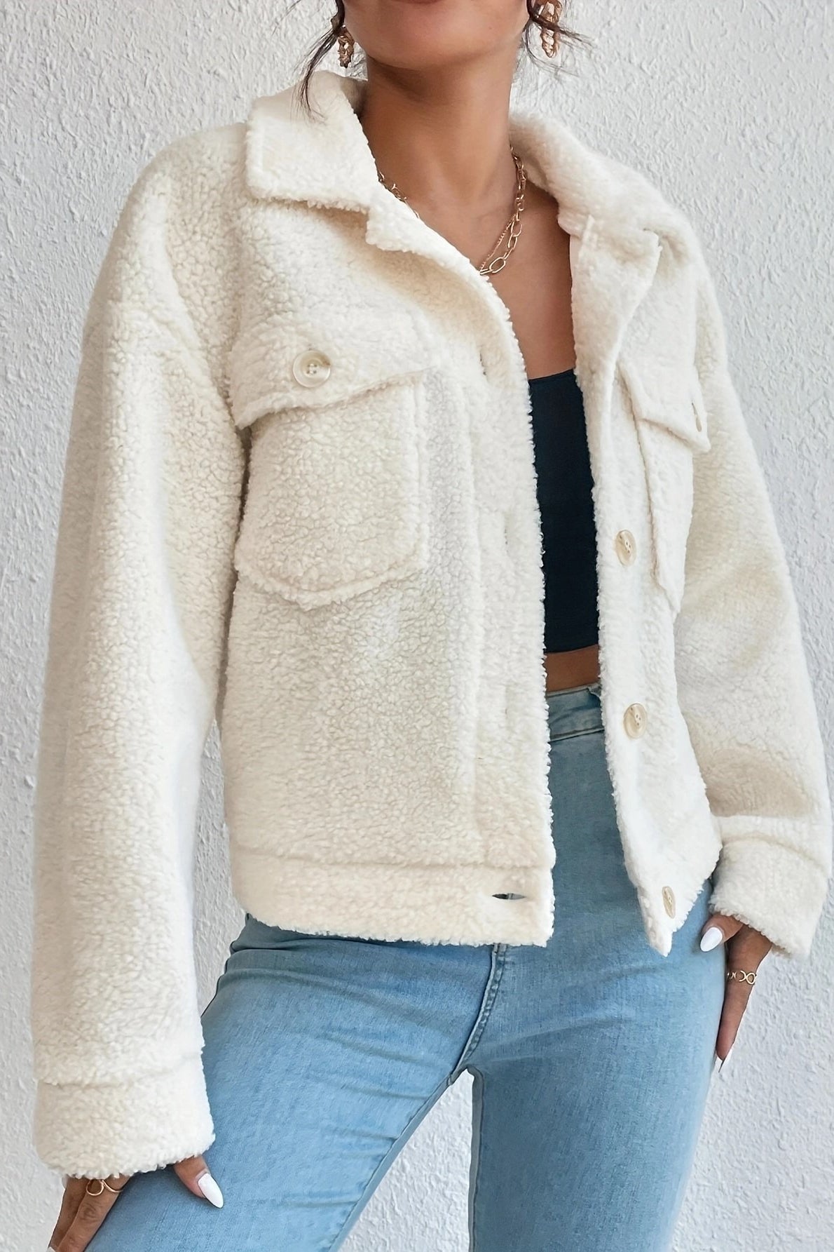 WW | White short sherpa jacket