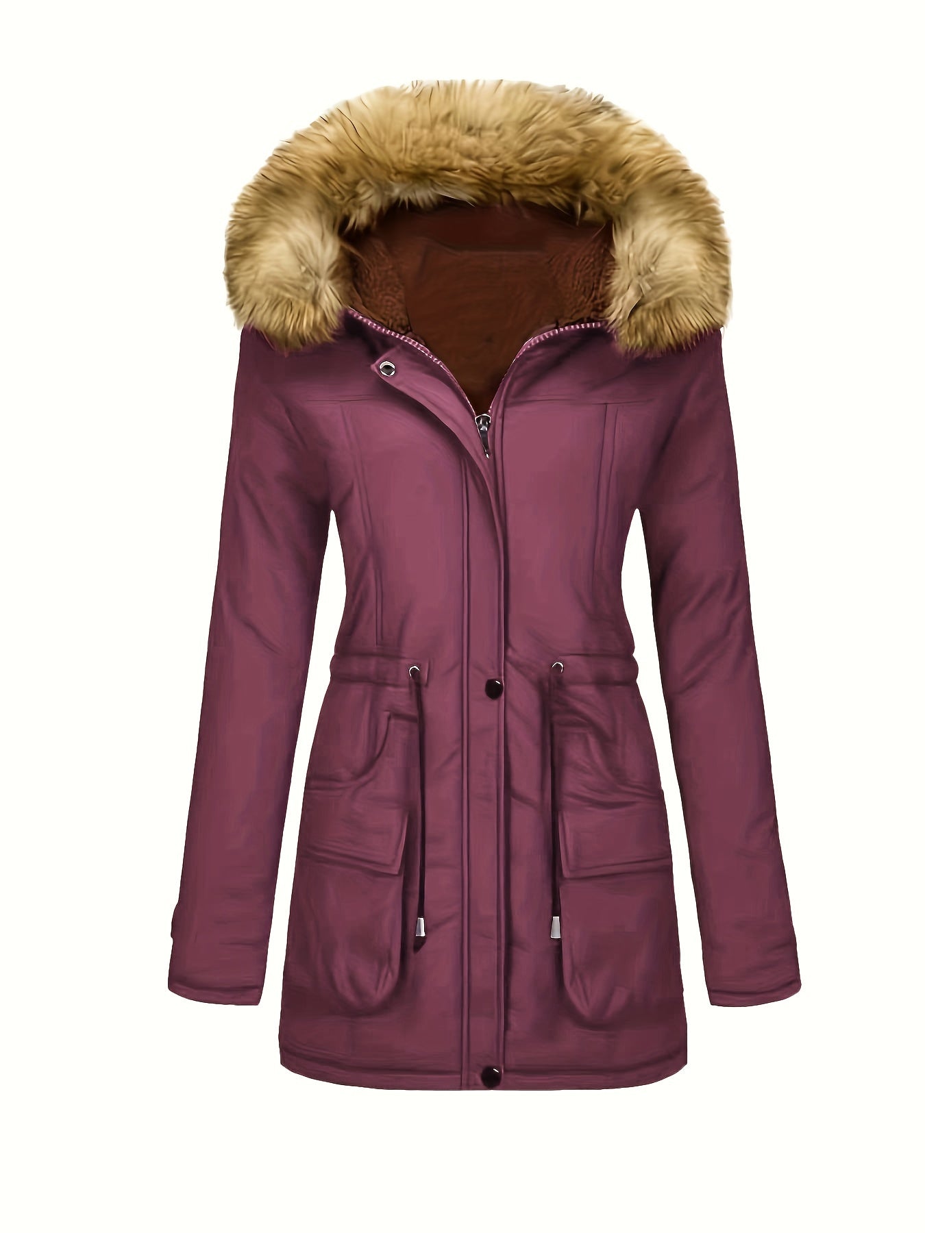 WW | Women's Fleece Parka Winter Jacket with Vegan Fur Hood - Perfect for Outdoor Activities