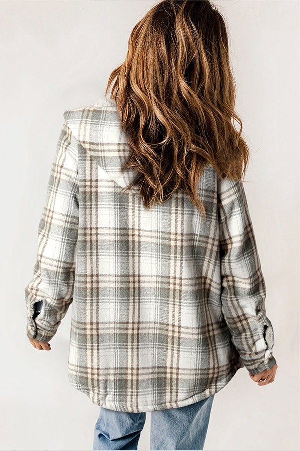 WW | Knopf Sherpa gefütterte Kapuzen-Flanelljacke