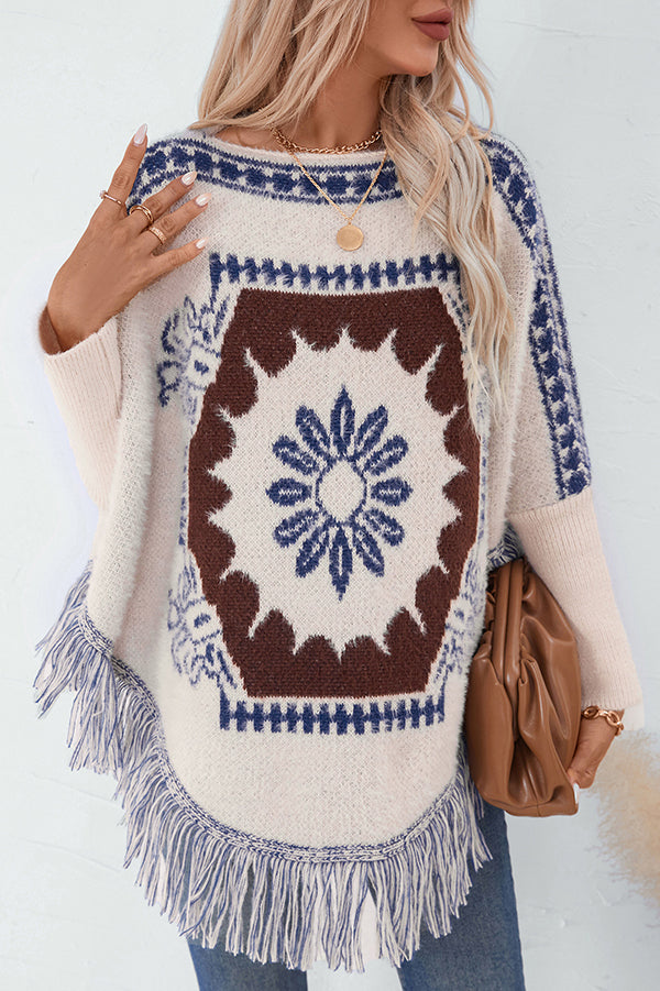 WW | Boho knit sweater with tassel hem