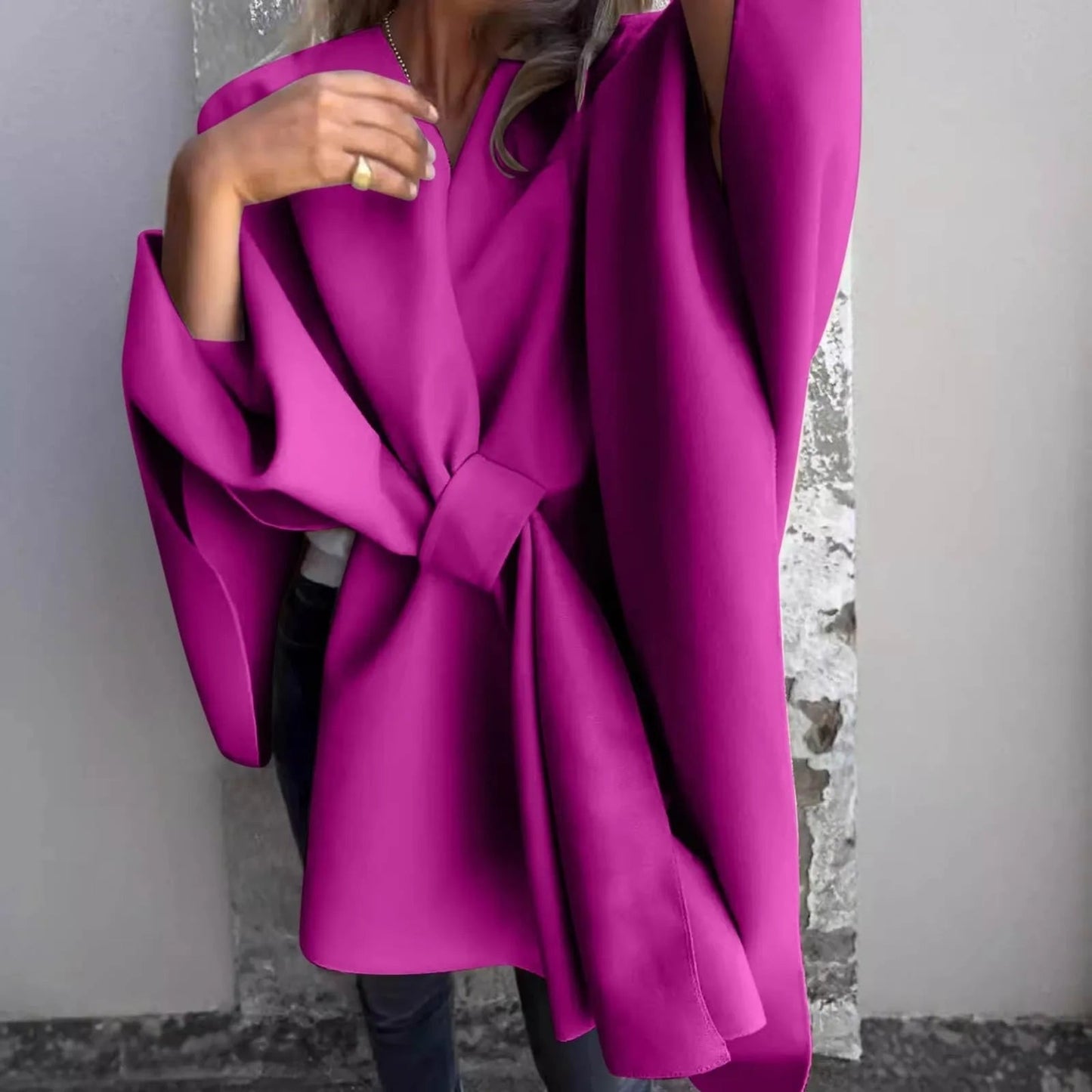 WW | Cosy knitted long cardigan with batwing sleeves