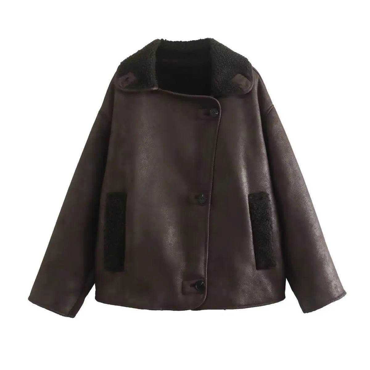 WW | Kuschelige, oversized Fleece-gefütterte Jacke mit Reverskragen