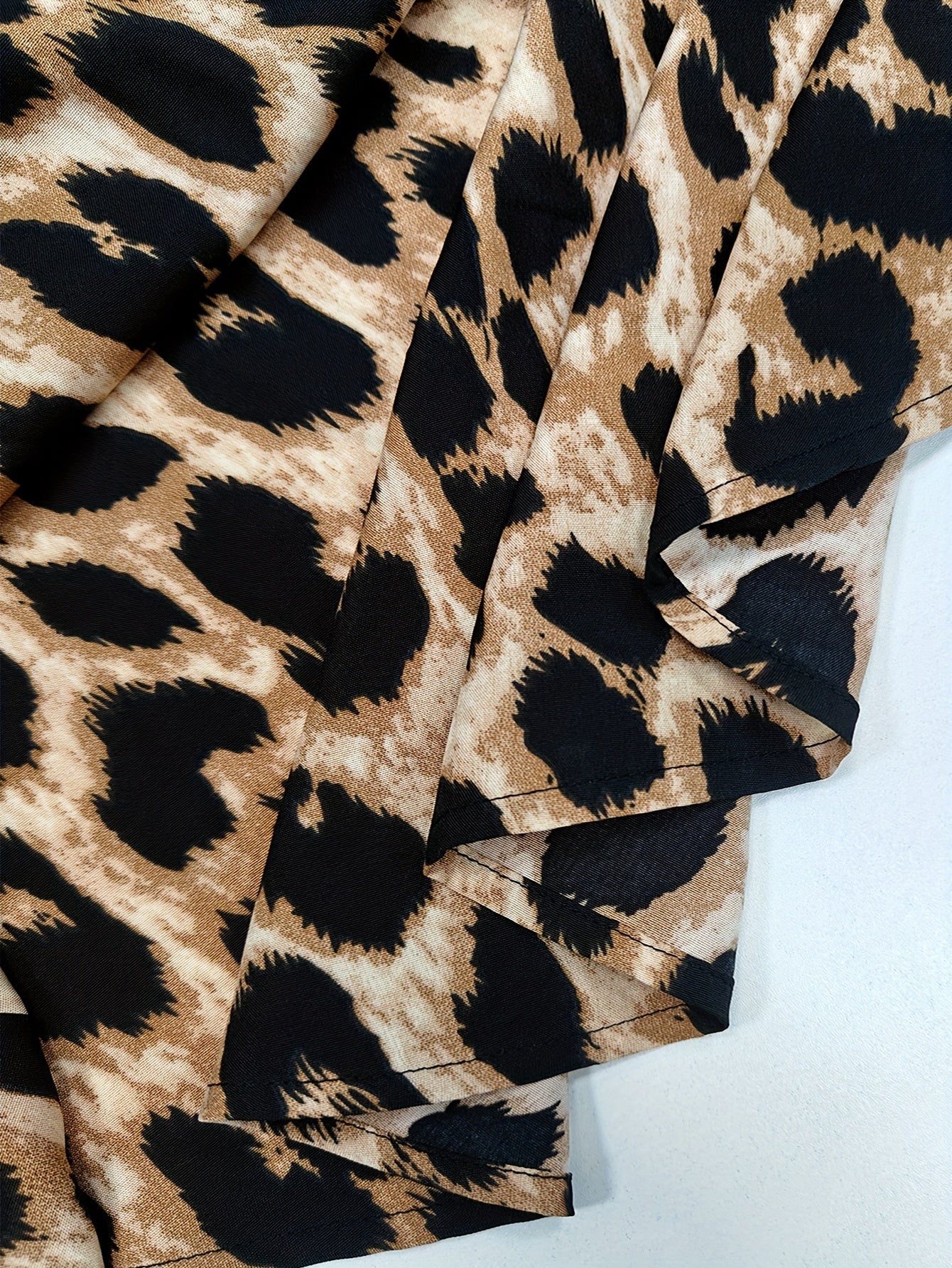 WW | Lässiges Leopardenmuster Hemdkleid Mit Langen Ärmeln