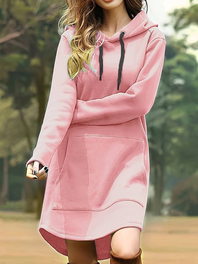 WW - Rotes Kapuzen Sweatshirtkleid mit Taschen