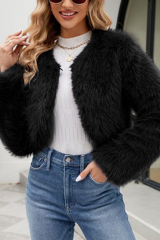 WW | Long Sleeve Short Casual Faux Fur Jacket