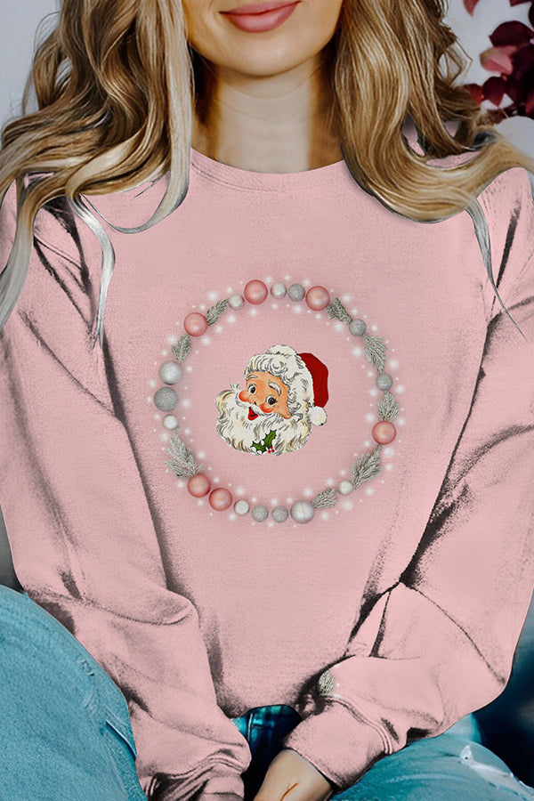 WW | Bedruckter Weihnachtskontrastfarbe Langarm-Pullover Sweatshirt