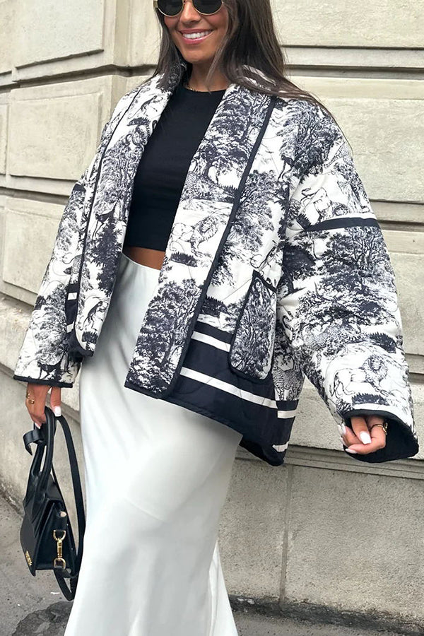 WW | Songs Porcelain Ink Printed Bag Quilted Cotton Kimono Jacket