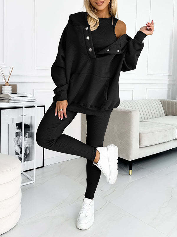 WW | Women's 3-piece Sport Suit with Loose Hoodie and Slim Pants