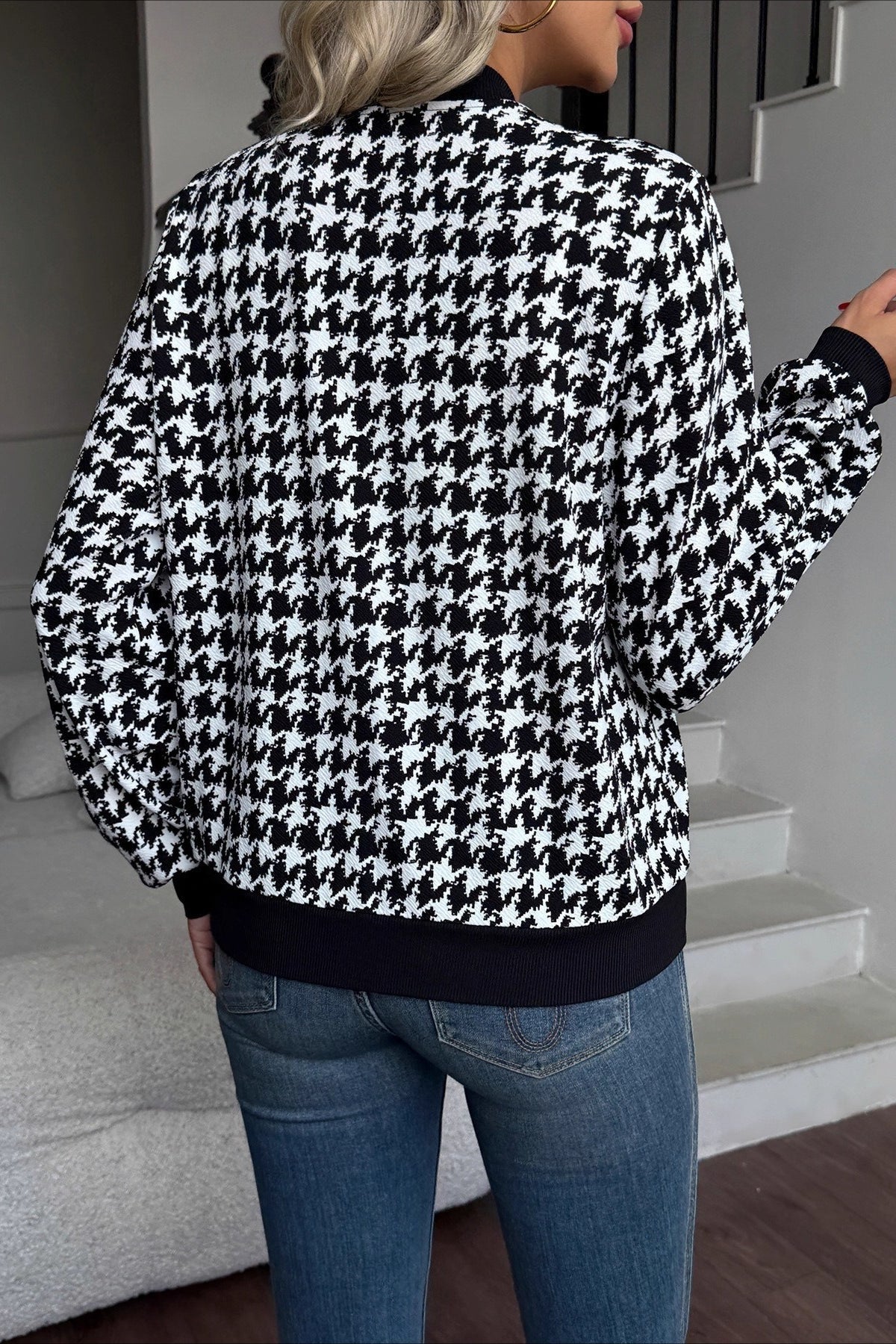 WW | Sleeve Houndstooth Fitted Jacket