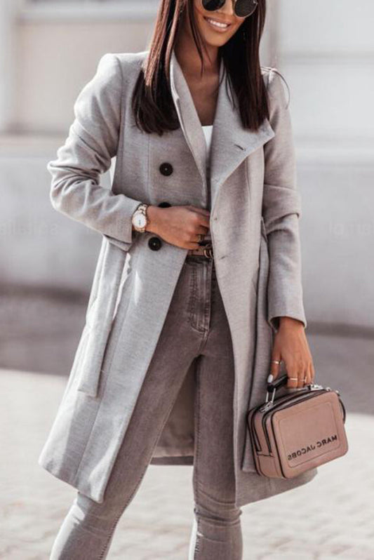 WW | Khaki winter coat with belt and elegant style