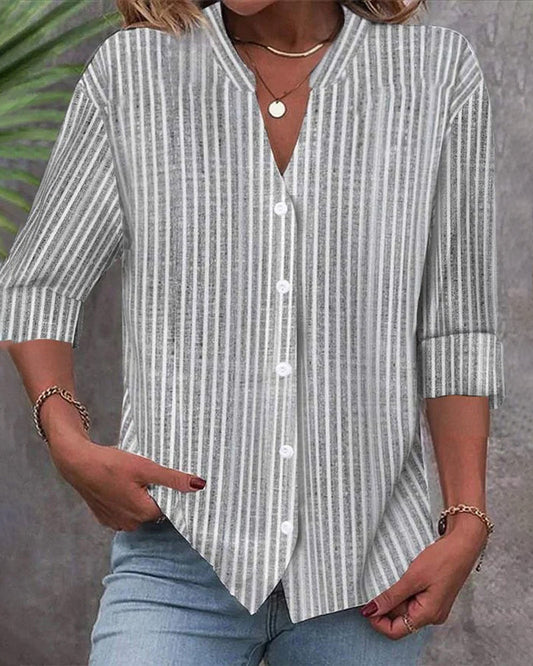 WW | Striped V-Neck Printed Women's Top