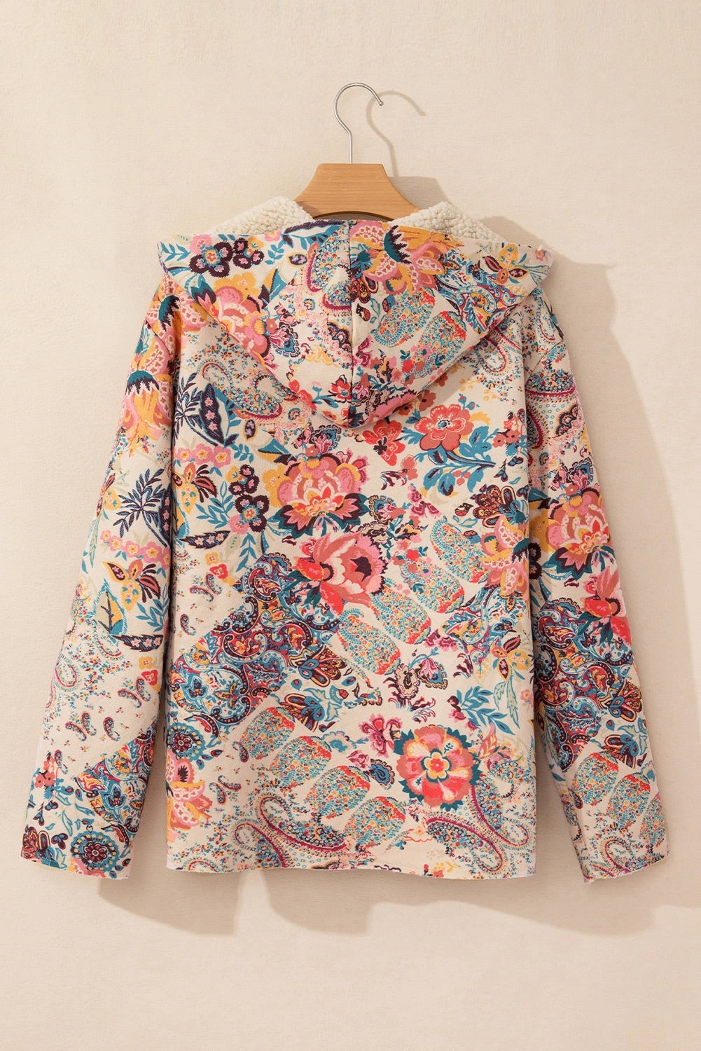 WW | Vintage Paisley Blumenbedruckte Sherpa Futter Kapuzenjacke