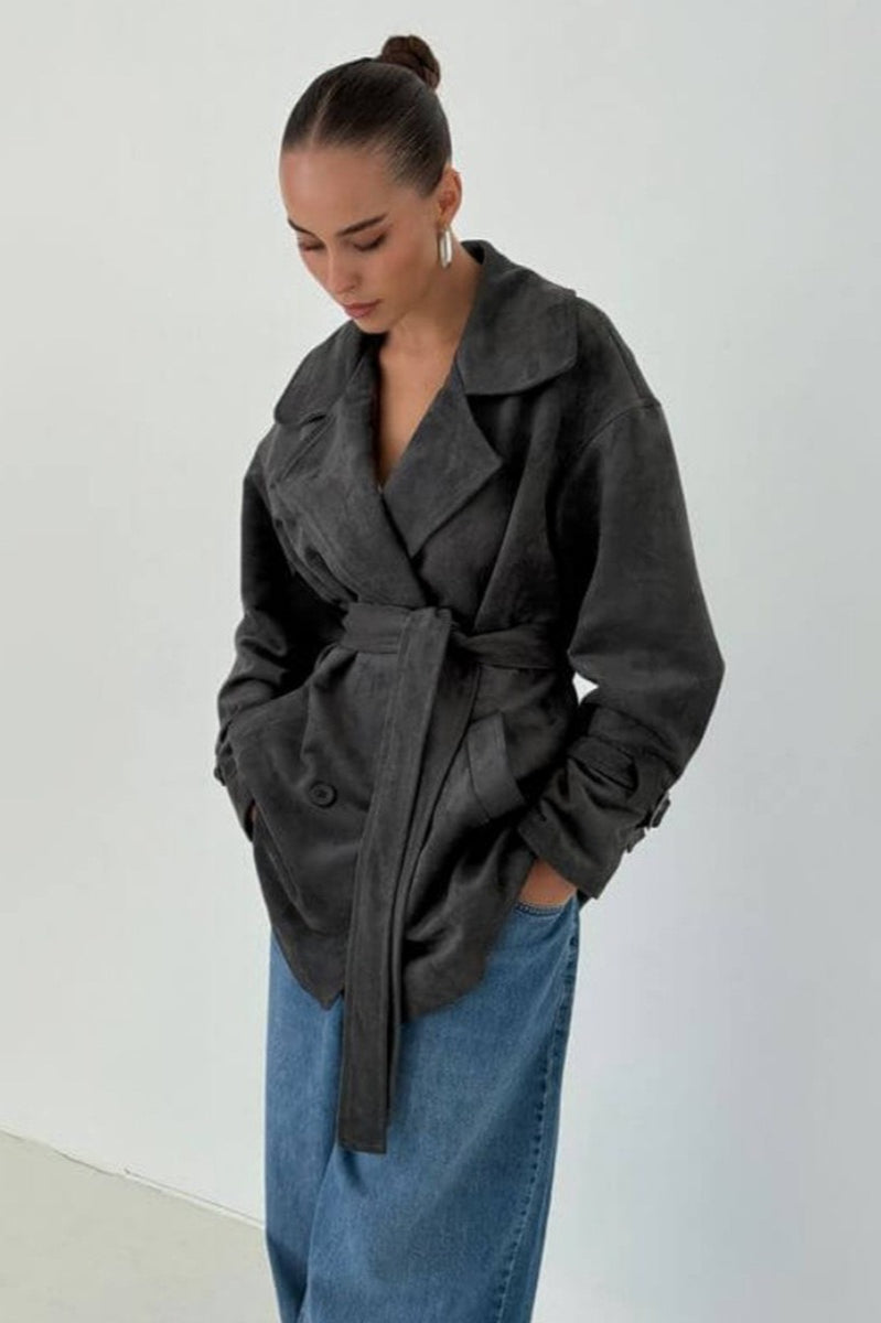 WW | Suede Lapel Waistband Jacket Coat