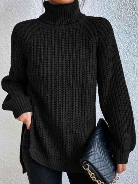 WOLF Dresden – Turtleneck Sweater with Raglan Sleeves and Slit Hem