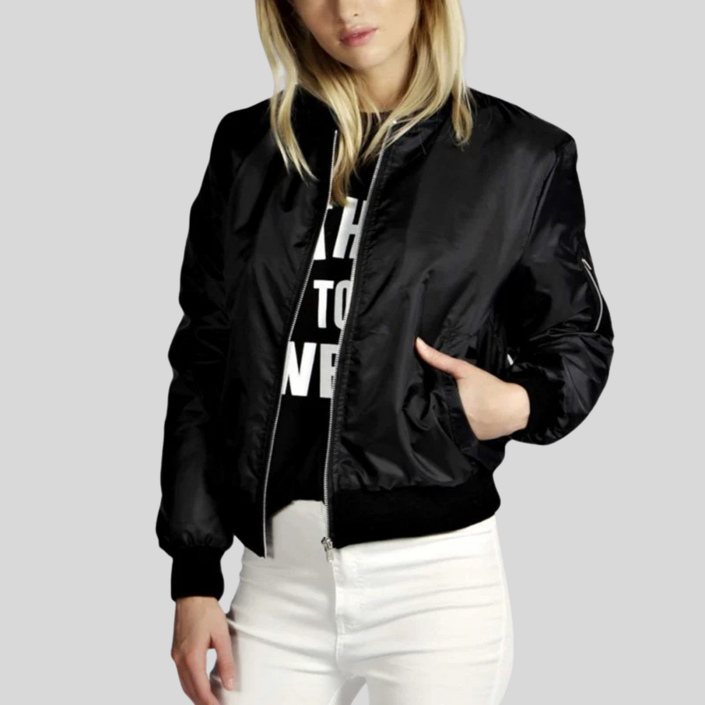 WW | Stylish women's bomber jacket with round neckline