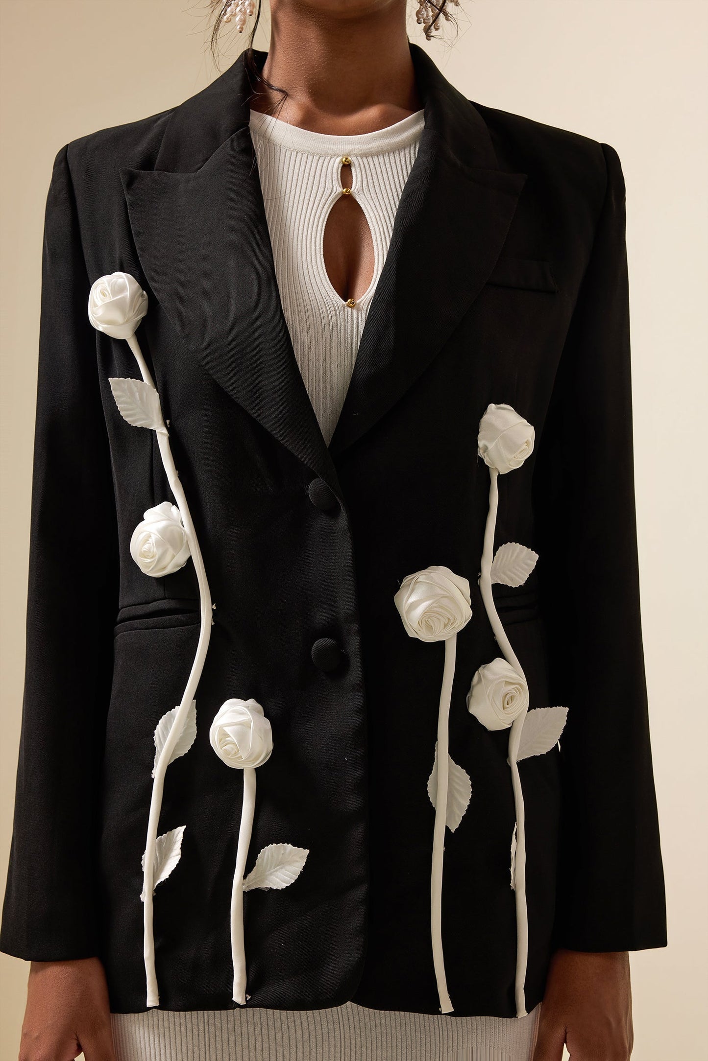 WW | Floral contrast long-sleeved blazer jacket