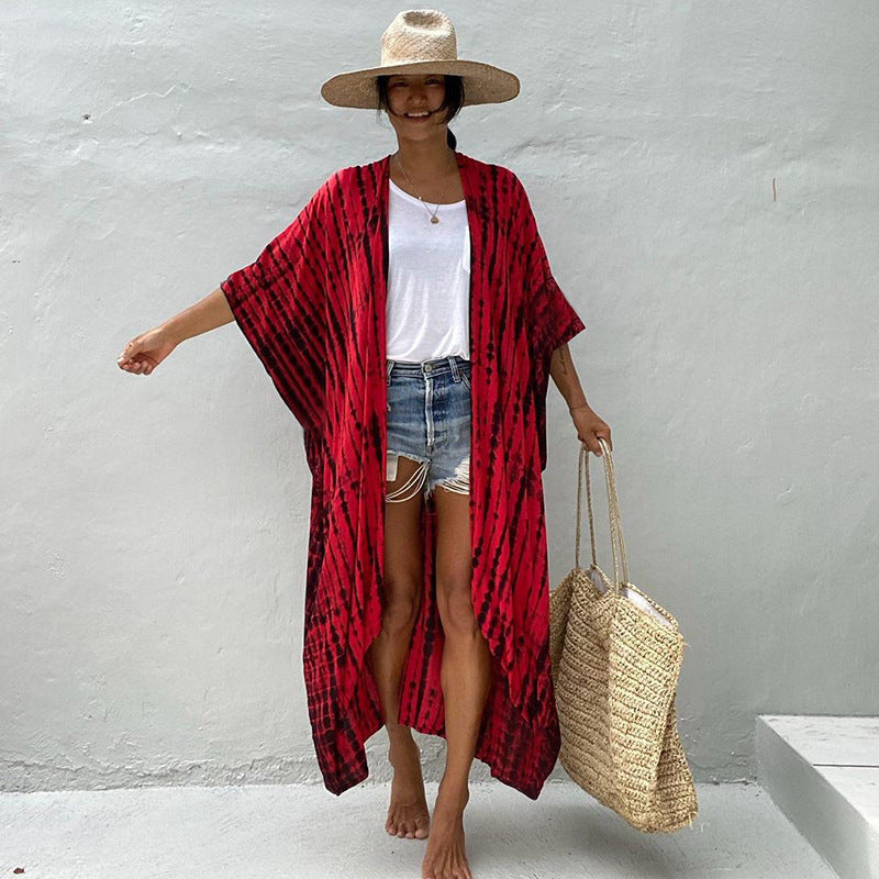 WW | Beach Dress Kimono Style Loose Fit Breathable Front Button Closure