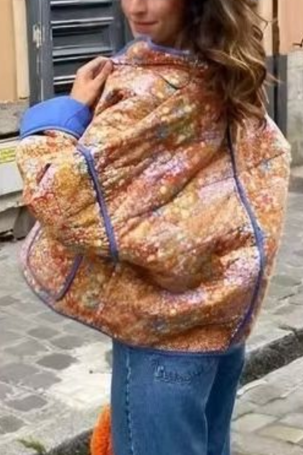 WW | Colorblock Große Tasche Stehkragen Steppjacke aus Baumwolle
