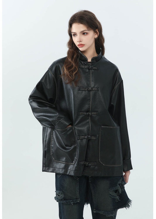 WW | Stand-up Collar PU Leather Jacket