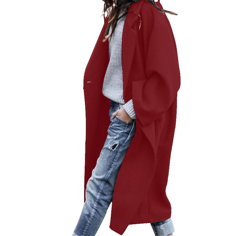 WW | Elegante lange Freizeitjacke aus Wolle mit Taschen für Frauen