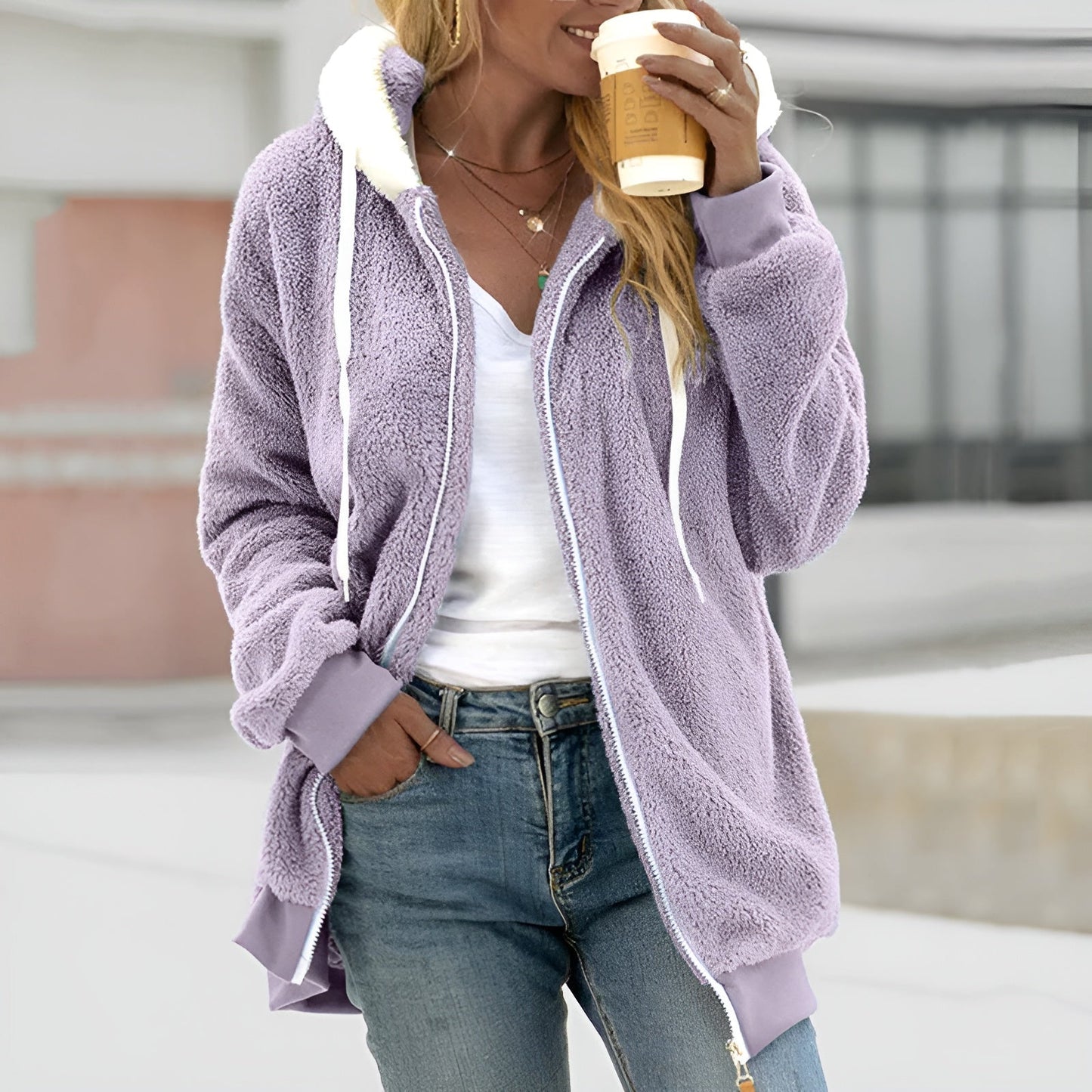 WW | Women's Oversized Sherpa Zip-Up Hoodie