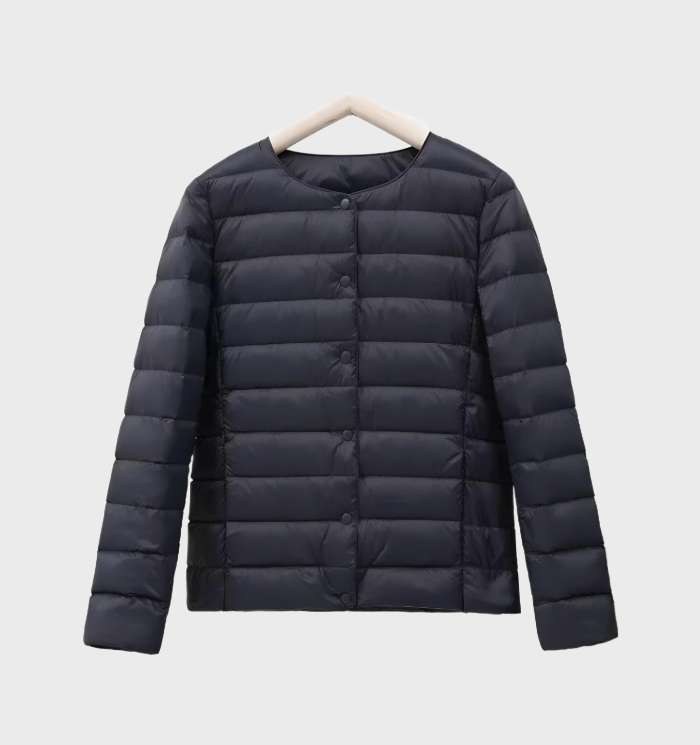 WW | Unifarbene wattierte Jacke mit Rundhalsausschnitt für Damen