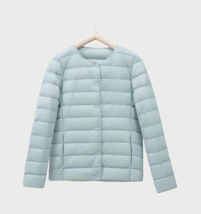 WW | Unifarbene wattierte Jacke mit Rundhalsausschnitt für Damen