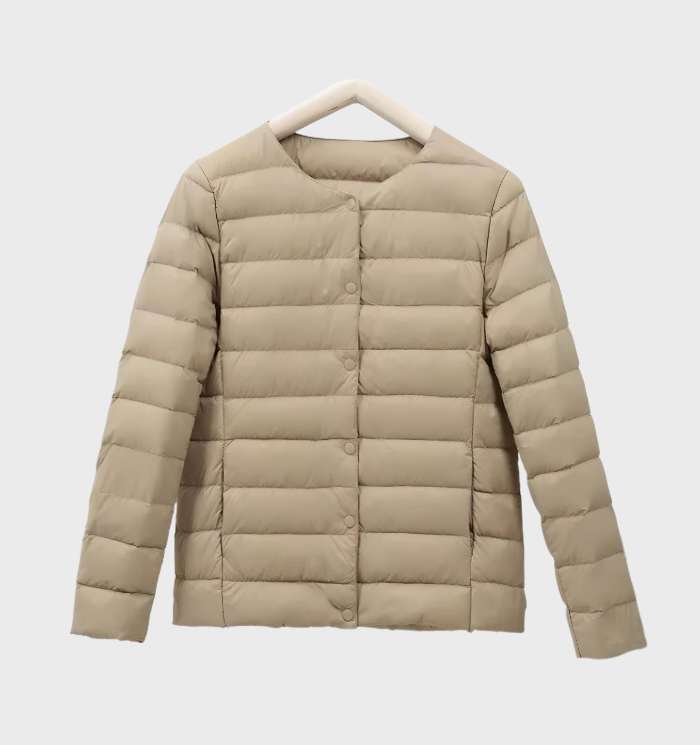WW | Unifarbene wattierte Jacke mit Rundhalsausschnitt für Damen
