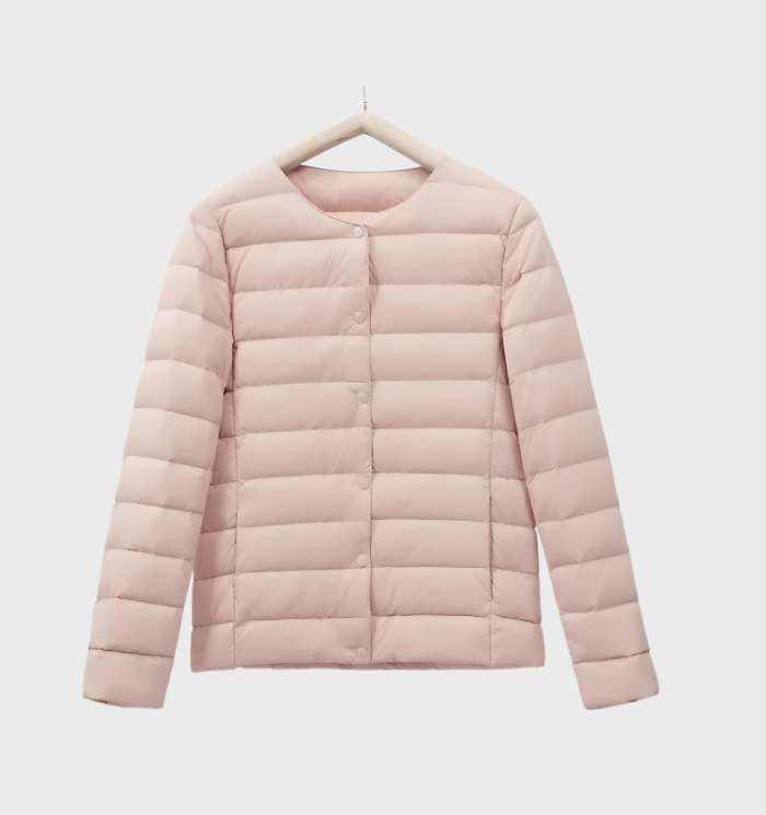 WW | Unifarbene wattierte Jacke mit Rundhalsausschnitt für Damen