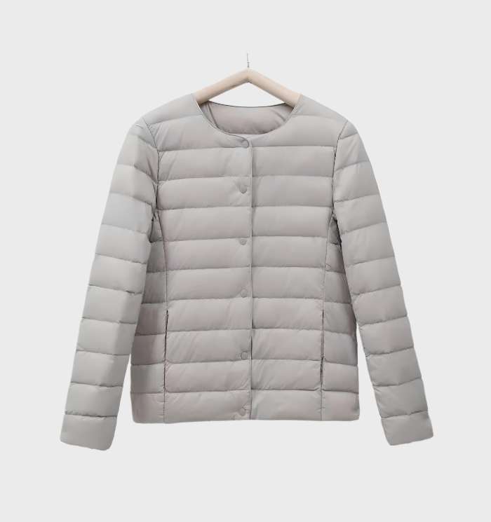 WW | Unifarbene wattierte Jacke mit Rundhalsausschnitt für Damen