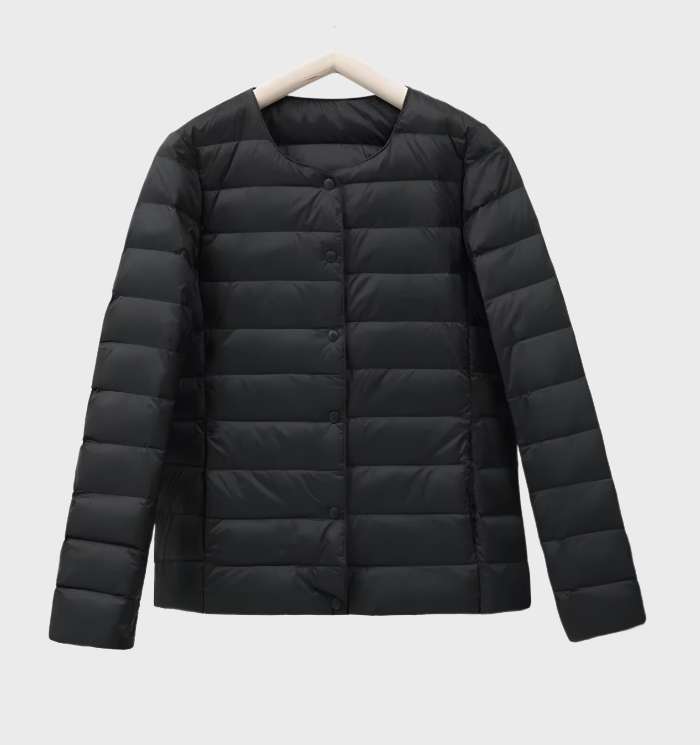 WW | Unifarbene wattierte Jacke mit Rundhalsausschnitt für Damen