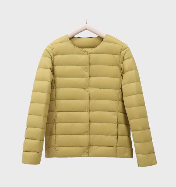 WW | Unifarbene wattierte Jacke mit Rundhalsausschnitt für Damen