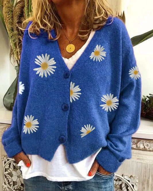 WW | Lässige Blumen-Häkel-Strickjacke
