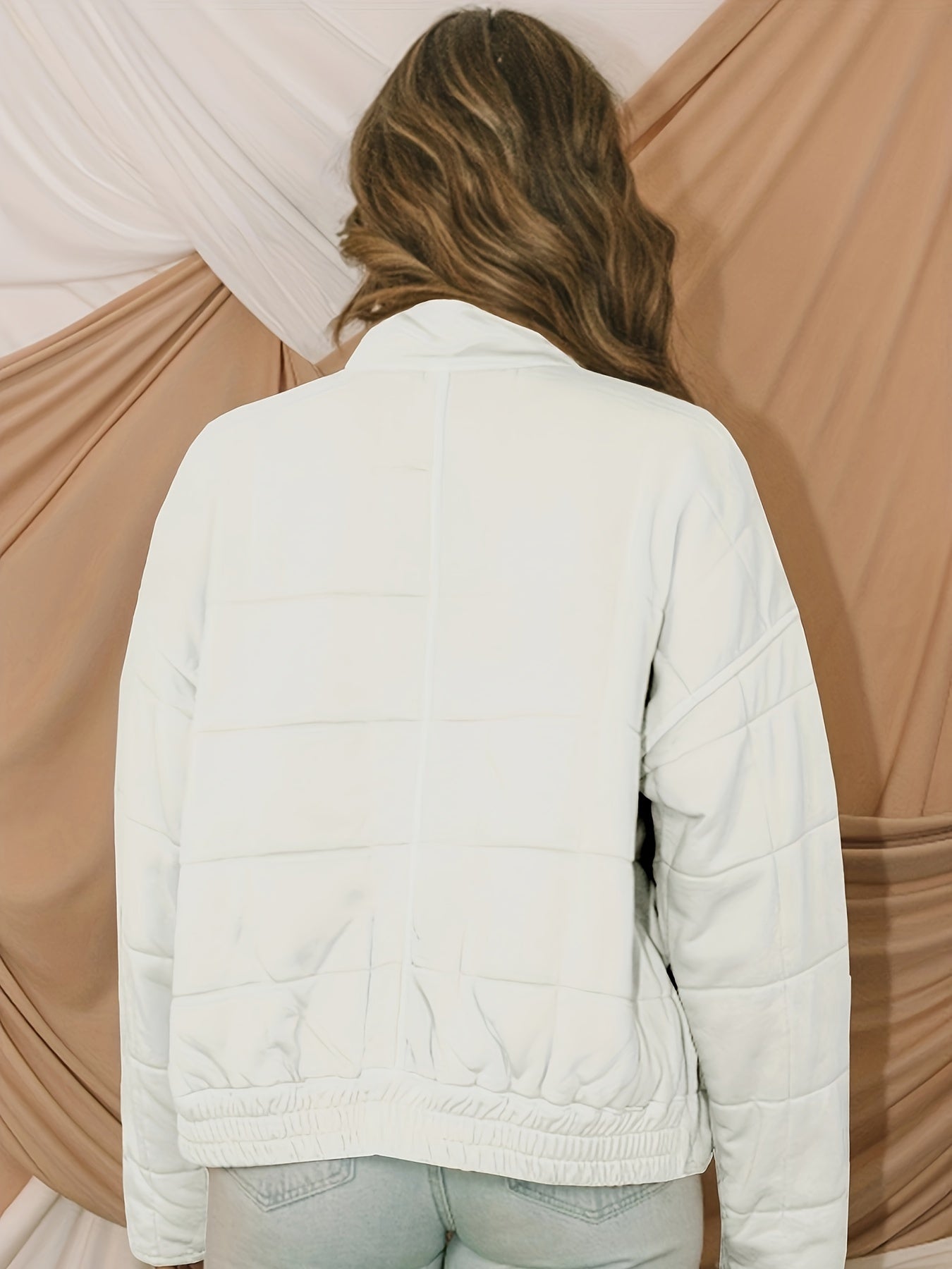 WW | Solid Quilted Windproof Jacket with Plaid Pattern