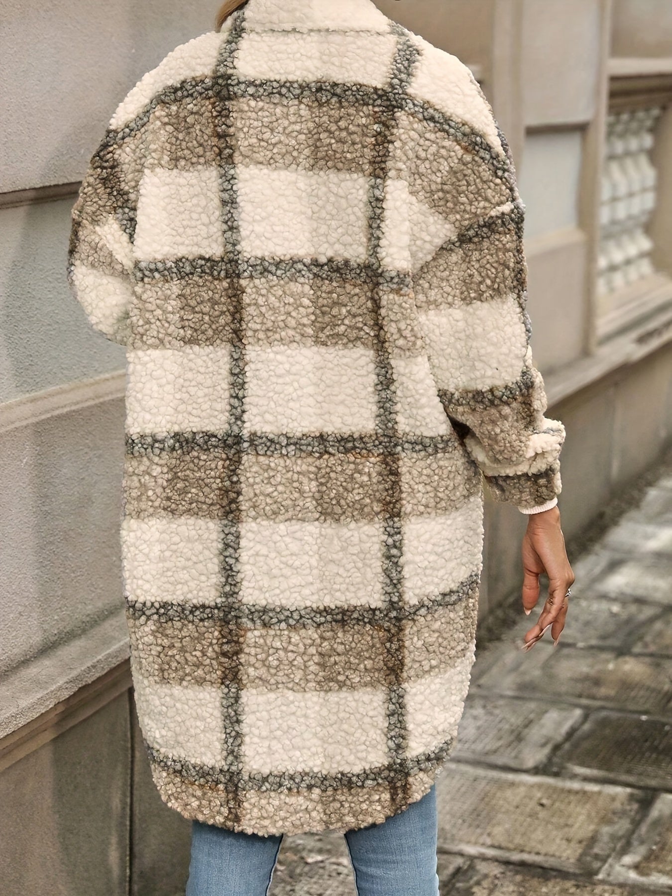 WW | Plaid button-up jacket with fuzzy pattern