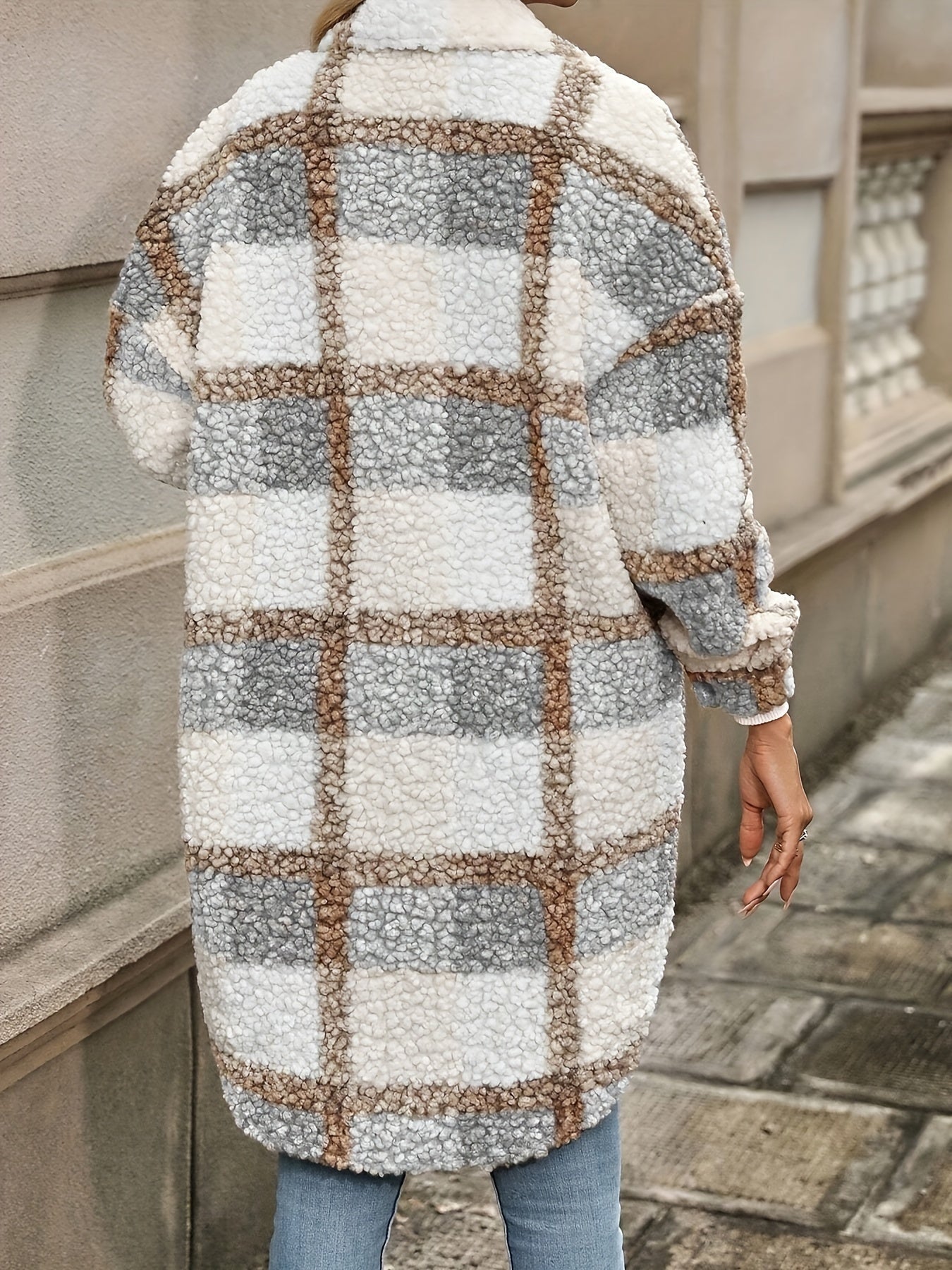 WW | Plaid button-up jacket with fuzzy pattern