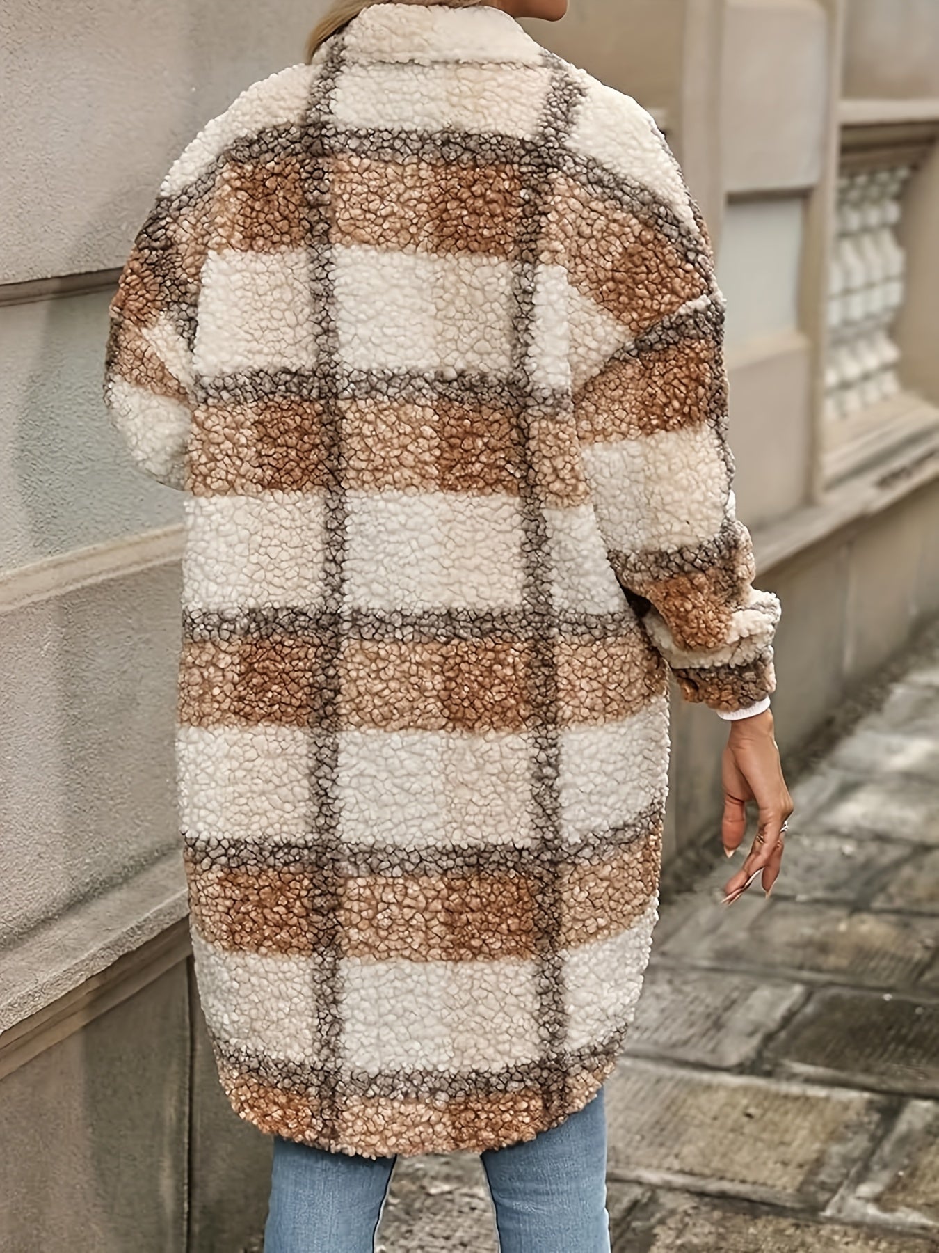 WW | Plaid button-up jacket with fuzzy pattern