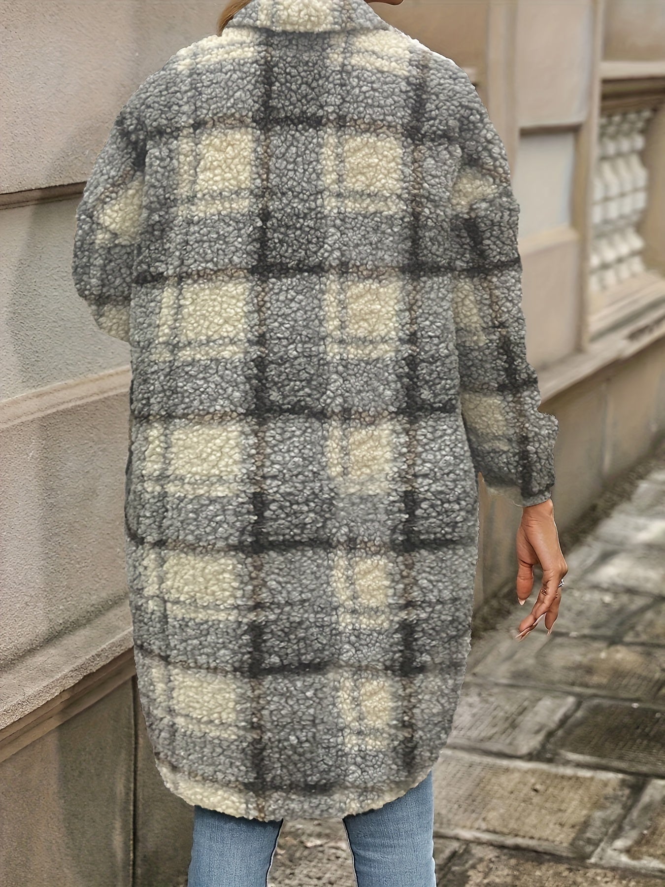 WW | Plaid button-up jacket with fuzzy pattern