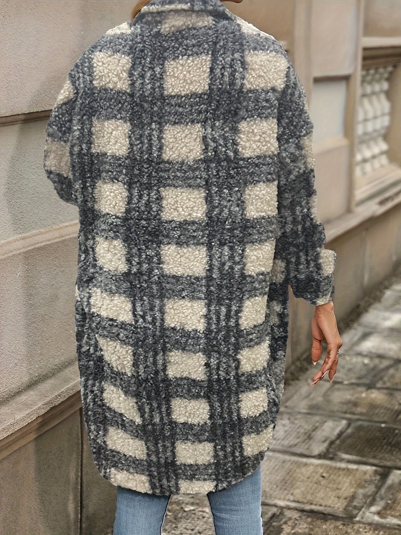 WW | Plaid button-up jacket with fuzzy pattern